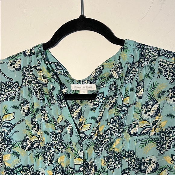 Charter Club, Woman’s Size 2X Floral Sleeveless Top - Blue and Yellow - Picture 2 of 8